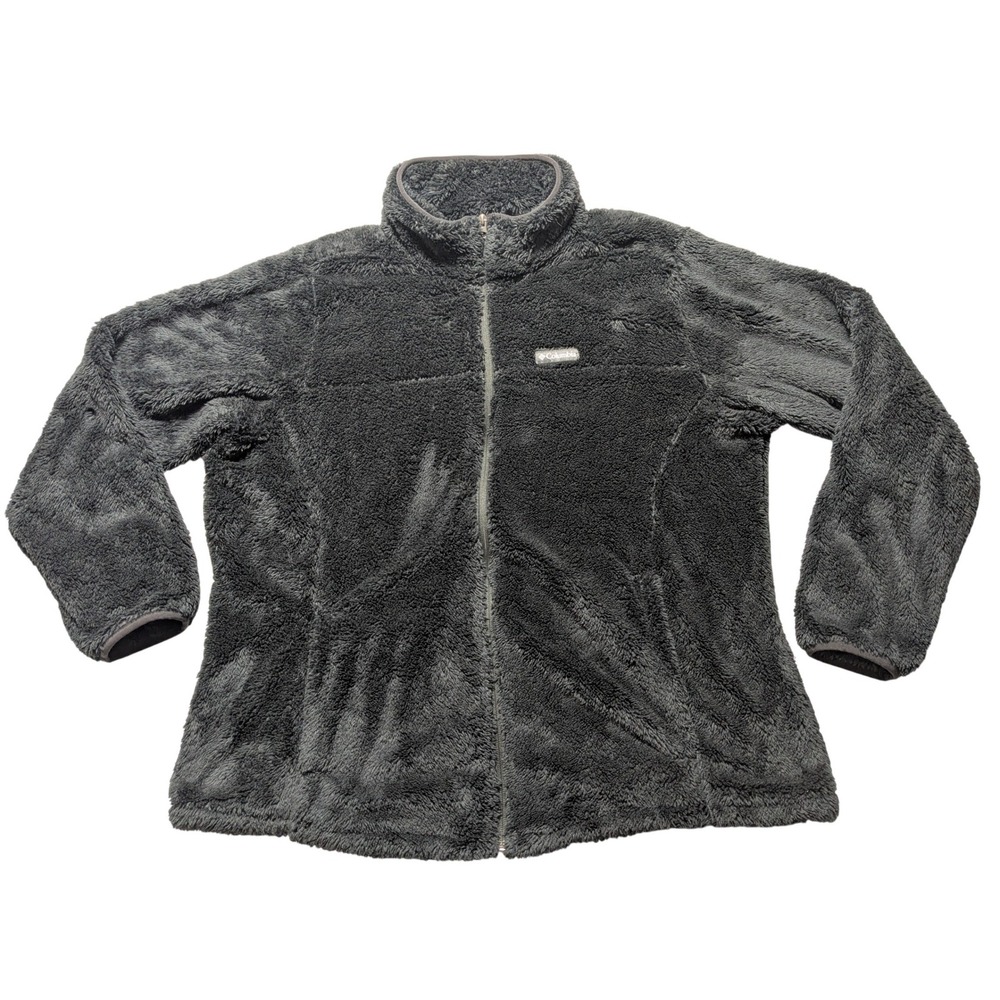 Columbia Fire Side II Sherpa Full Zip Fleece Jacket Womens Plus 2X Black EUC‎